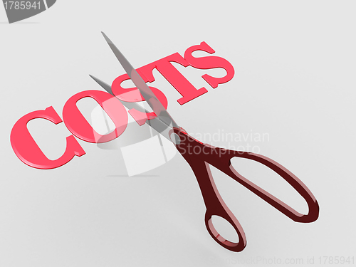 Image of Pair of scissors cuts business expense word COSTS in half to sav