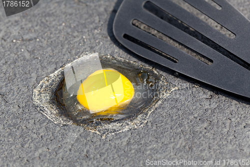 Image of Egg on hot road surface beginning to fry
