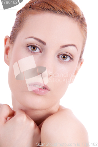 Image of portrait of young beautiful woman with perfect face natural