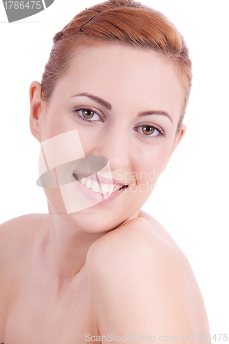 Image of portrait of young beautiful woman with perfect face natural