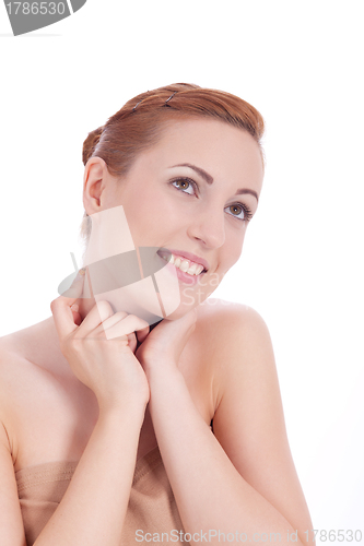 Image of portrait of young beautiful woman with perfect face natural