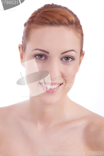 Image of portrait of young beautiful woman with perfect face natural