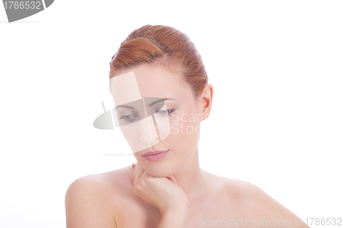 Image of portrait of young beautiful woman with perfect face natural