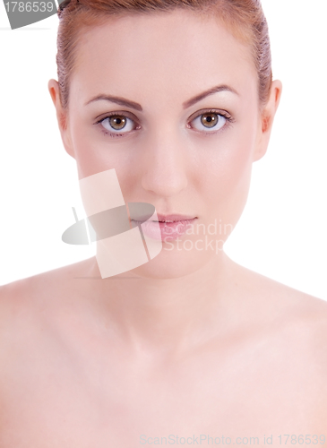 Image of portrait of young beautiful woman with perfect face natural
