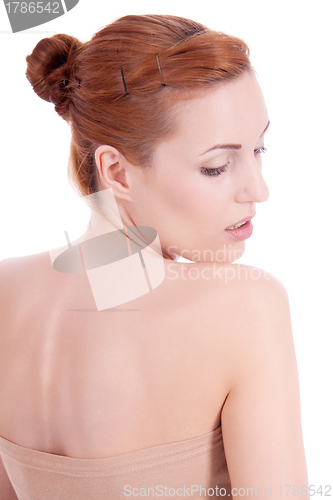 Image of portrait of young beautiful woman with perfect face natural