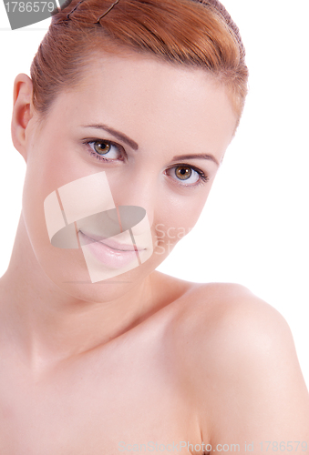 Image of portrait of young beautiful woman with perfect face natural