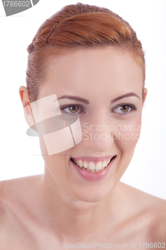 Image of portrait of young beautiful woman with perfect face natural