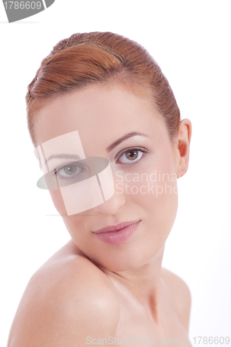 Image of portrait of young beautiful woman with perfect face natural