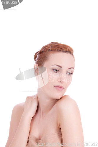 Image of portrait of young beautiful woman with perfect face natural