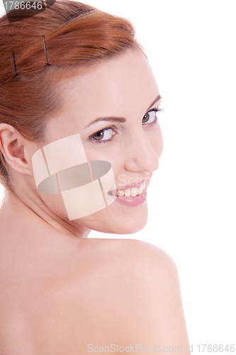 Image of portrait of young beautiful woman with perfect face natural