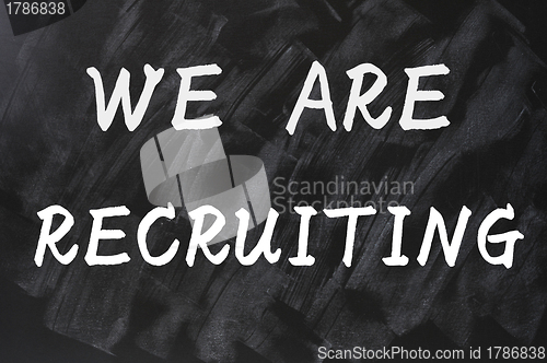 Image of Concept of we are recruiting written on smudged blackboard background