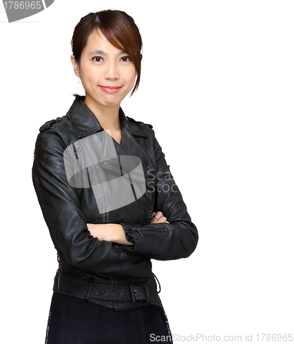 Image of young asian woman over white background