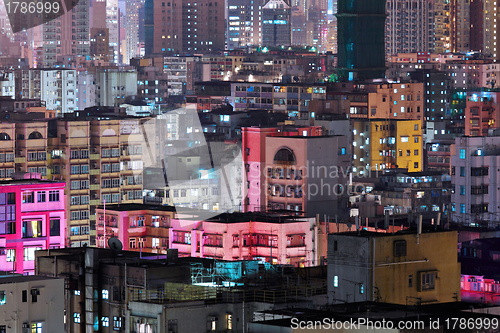 Image of Hong Kong with crowded buildings at night