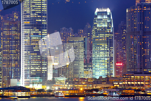 Image of business buildings at night in Hong Kong