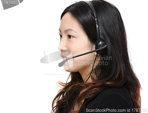 Image of asian woman wearing headset