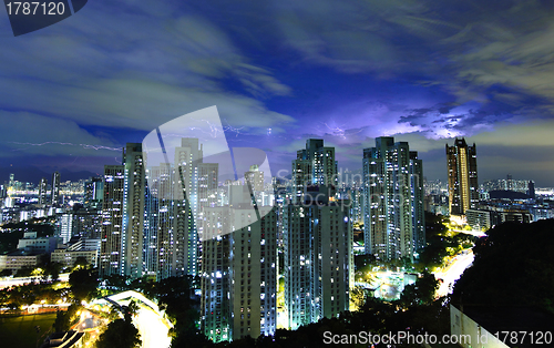 Image of Hong Kong downtown with strom lighting