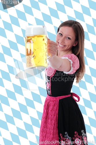 Image of Girl with beer pint and diamond pattern