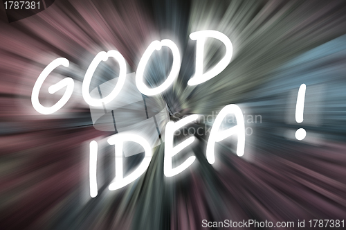 Image of Chalk drawing of "Good Idea"  on blurred chalkboard 