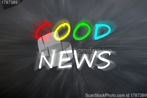 Image of Chalk drawing of "Good news" on blurred chalkboard 