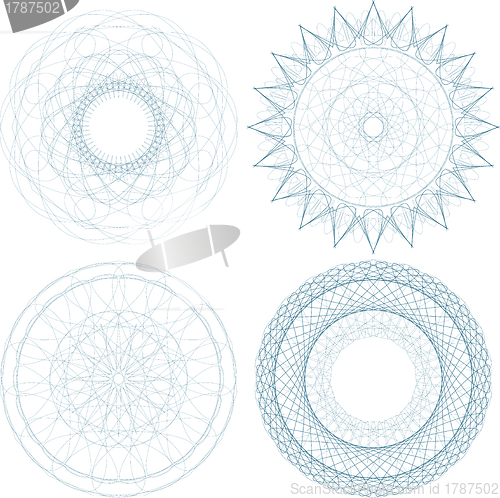 Image of A set of vector guilloche blue seal, pattern for currency