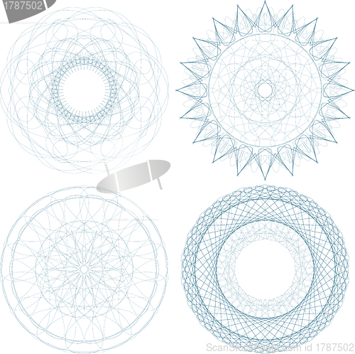 Image of A set of vector guilloche blue seal, pattern for currency