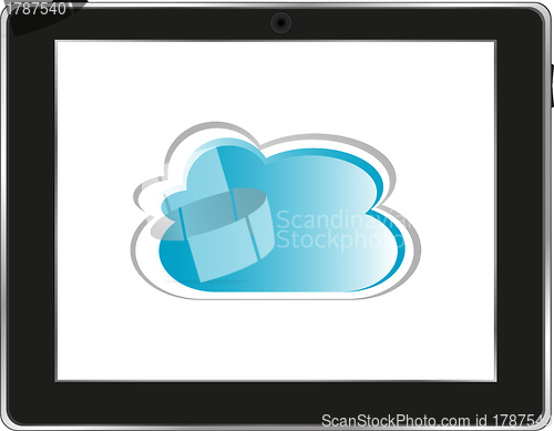 Image of realistic computer tablet with cloud on background