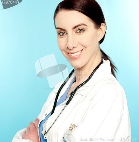 Image of Closeup portrait of charming female doctor