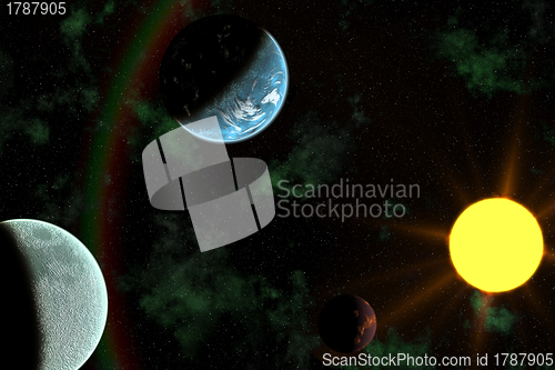 Image of Planets with Sun Flare in Deep Space