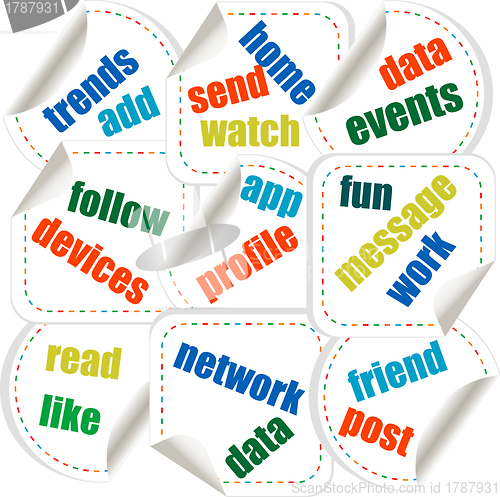 Image of Social media concept stickers in word tag cloud