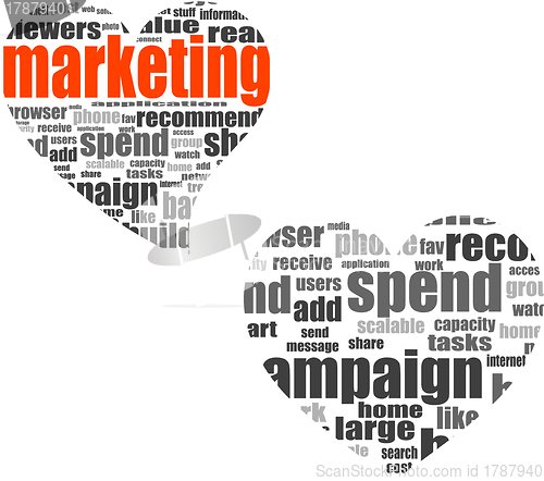 Image of marketing. Word collage set in heart shape