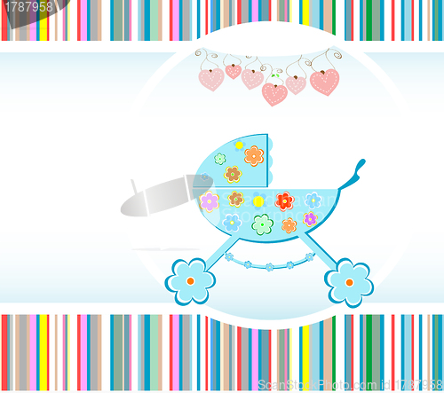 Image of Baby boy arrival announcement card. vector