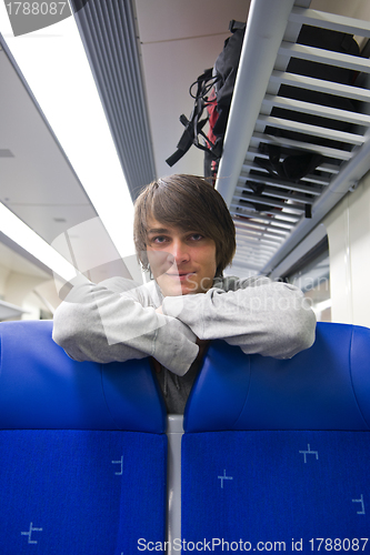 Image of Backpacker in train