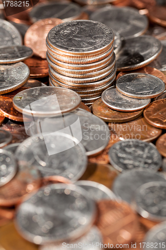 Image of Pile of loose US coins in macro