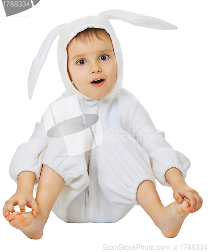 Image of Funny kid in the rabbit costume