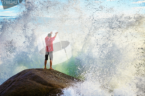 Image of Man prays sea elements