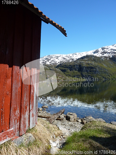 Image of Shed by the mountain lake