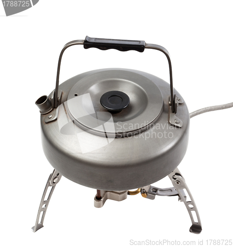 Image of Camping gas stove and teapot