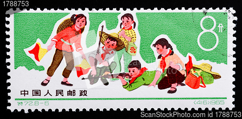 Image of CHINA - CIRCA 1965: A Stamp printed in China shows image of chil