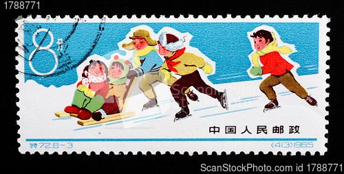 Image of CHINA - CIRCA 1965: A Stamp printed in China shows image of skii