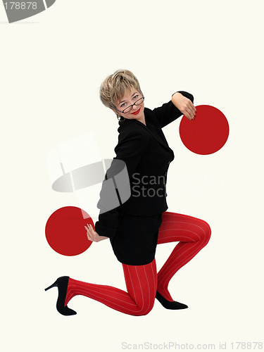 Image of Businesswoman with 2 red circles