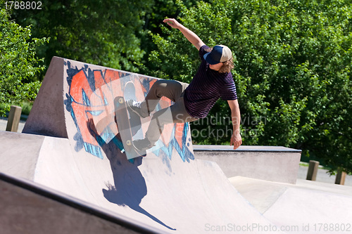 Image of Skater Riding a Skate Ramp