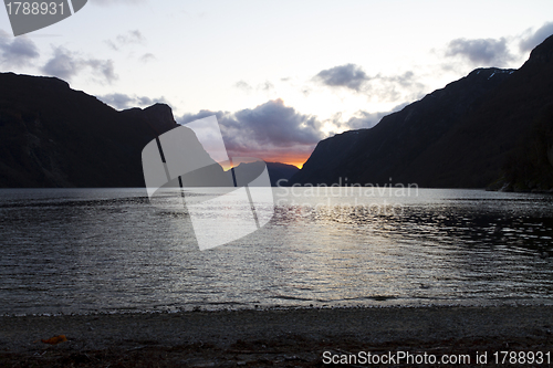 Image of evening view over fjord in norway