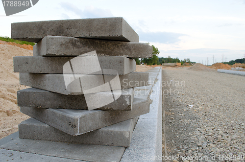 Image of Pavement tiles on new sidewalk. New road works 