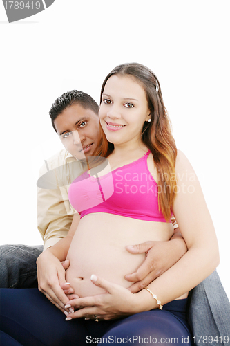 Image of Happy beautiful pregnant woman with his husband