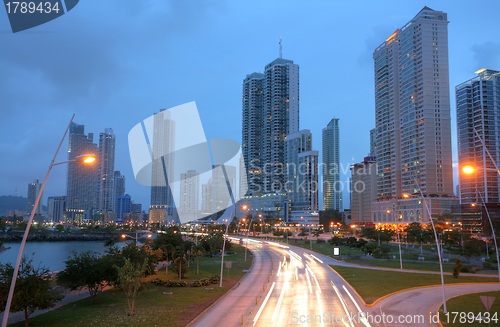Image of Stunning view of Panama City by the sunset.