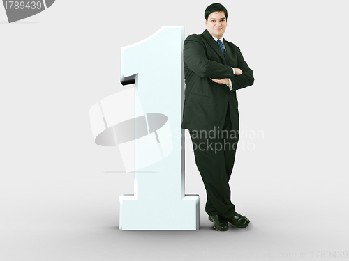 Image of number one with a business man next to it