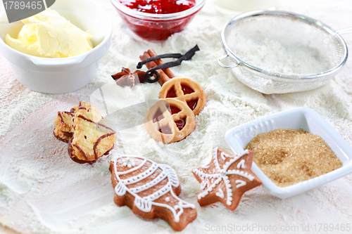 Image of Baking ingredients for cookies and gingerbread