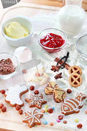 Image of Baking ingredients for cookies and gingerbread