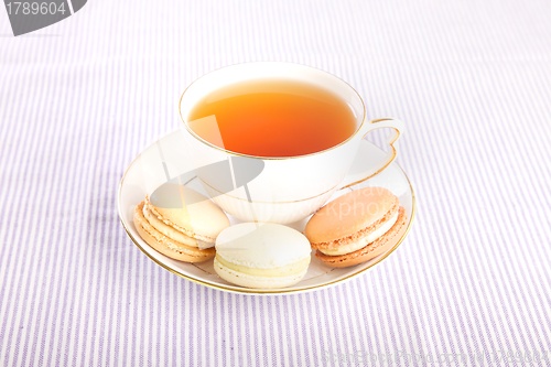 Image of Cup of tea and macaroons