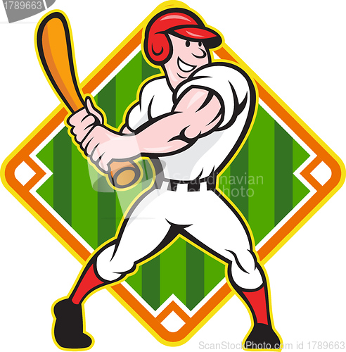 Image of Baseball Player Batting Diamond Cartoon